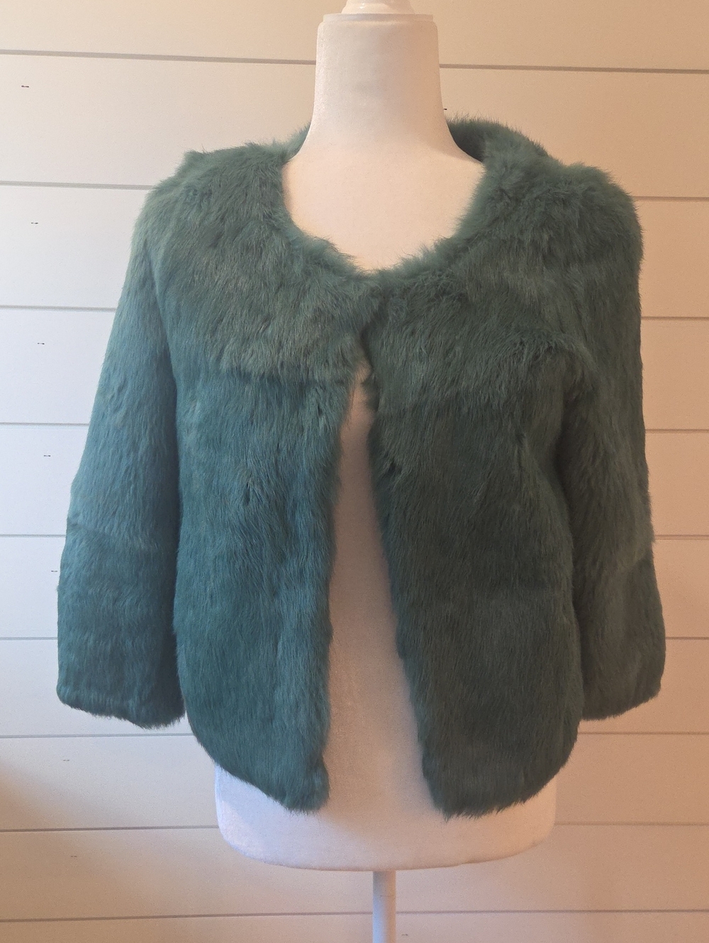 Women's Teal Fur Cropped Jacket